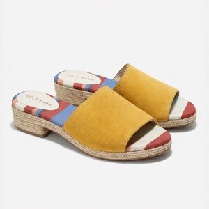 Cole Haan Women’s Block Heel espadrille mule open toe sandals mustard suede‎ 6.5